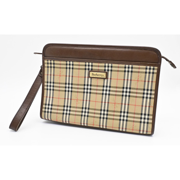 Burberry Vintage Authentic Clutch Bag Classic Nova Check Beige Brown Canvas - Picture 1 of 12